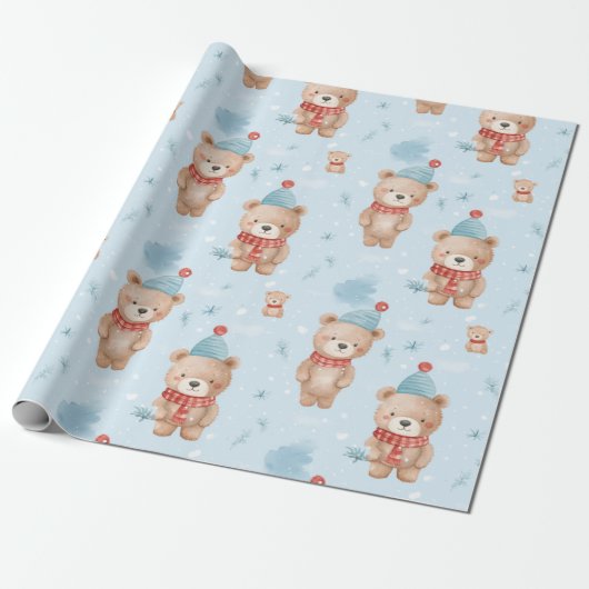 Moderne Schattigee kerst teddybeer Cadeaupapier (Uitgerold)