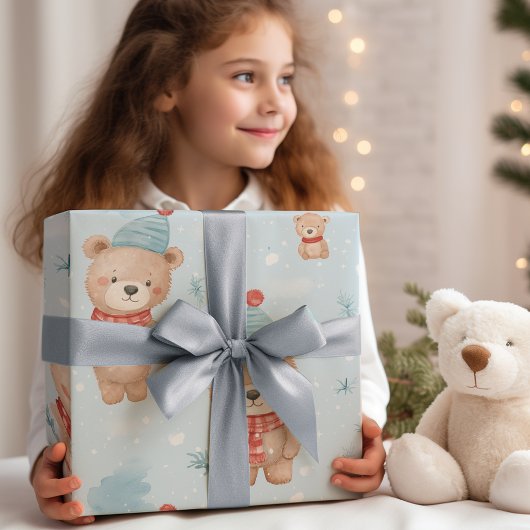 Moderne Schattigee kerst teddybeer Cadeaupapier