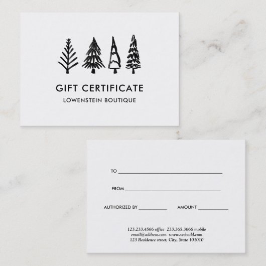 Moderne Schattigee kerstbomen | Cadeaubon Kortingskaartje (Voorkant / Achterkant)