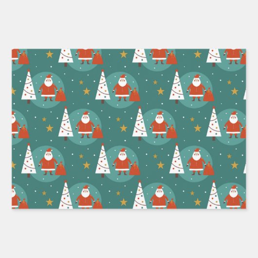 Moderne Schattigee kerstman op kerstavond Blauwgro Inpakpapier Vel (Voorkant)