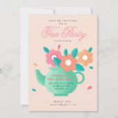 Moderne Schattigee Kinder Bloemthee Party Verjaard Kaart (Voorkant)
