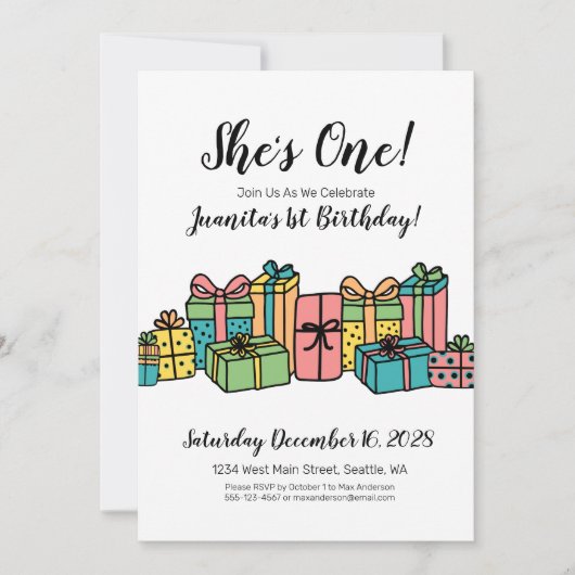 Moderne Schattigee Kleurrijke 1e Verjaardag Kaart (Voorkant)