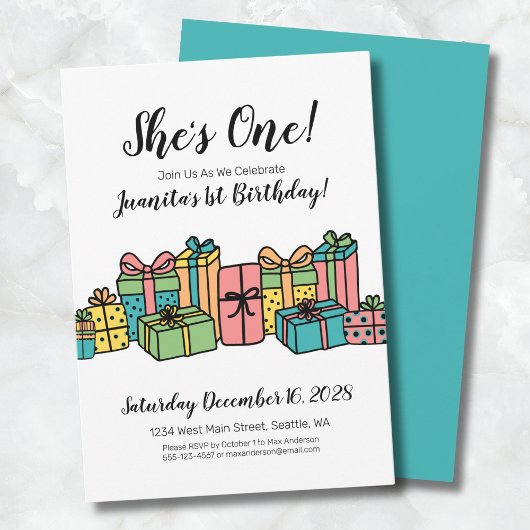 Moderne Schattigee Kleurrijke 1e Verjaardag Kaart