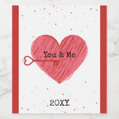 Moderne Schattigee Liefde Key Red Heart Valentijns Wijn Etiket (Enkel label)
