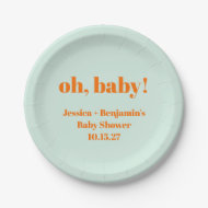 Moderne Schattigee Mint Oranje Baby shower Aangepa Papieren Bordje