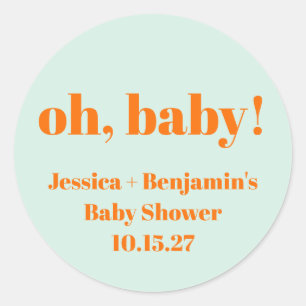 Moderne Schattigee Mint Oranje Baby shower Aangepa Ronde Sticker