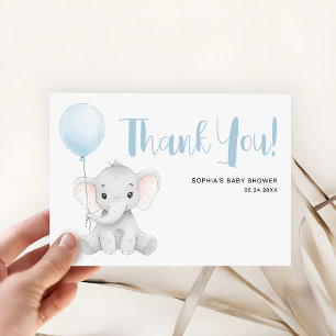 Moderne Schattigee olifant zacht blauw Baby shower Bedankkaart