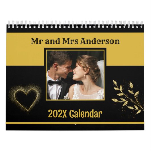 Moderne Schattigee paar foto Mr & Mrs Black en Gol Kalender (Hoes)