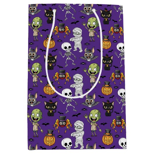 Moderne Schattigee Paarse Halloween Cartoon Patroo Medium Cadeauzakje (Voorkant)