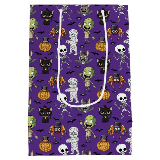 Moderne Schattigee Paarse Halloween Cartoon Patroo Medium Cadeauzakje (Achterkant)