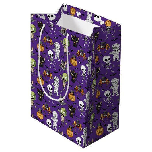 Moderne Schattigee Paarse Halloween Cartoon Patroo Medium Cadeauzakje (Achterkant Gekanteld)