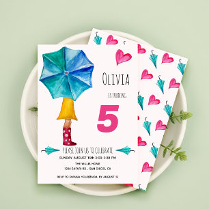 Moderne Schattigee paraplu meisje Waterverf Illust Aankondiging