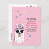 Moderne Schattigee partij Llamacorn Verjaardag Uitnodiging Briefkaart (Voorkant / Achterkant)