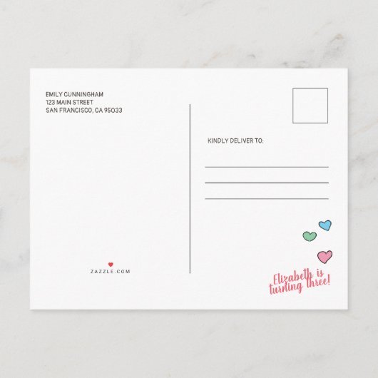 Moderne Schattigee partij Llamacorn Verjaardag Uitnodiging Briefkaart (Achterkant)