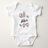Moderne Schattigee Pastel Roze Konijn  Naam Romper (Voorkant)