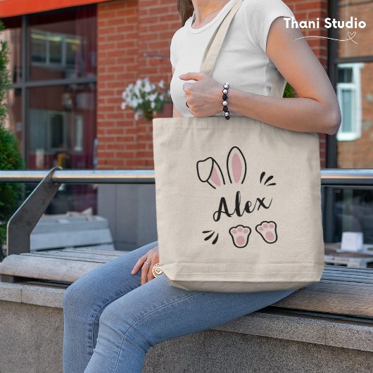 Moderne Schattigee Pastel Roze Konijn  Naam Tote Bag