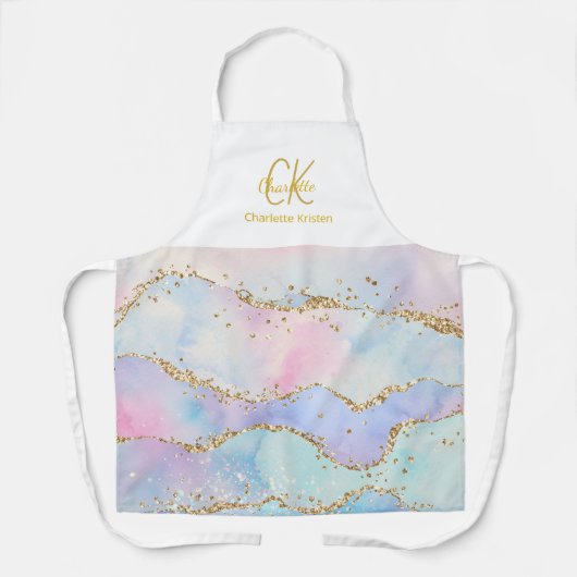 Moderne Schattigee pastelkleuren Glitter Monogram  Schort (Voorkant)
