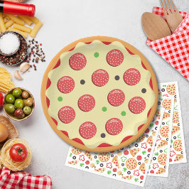 Moderne Schattigee Pizza Pie Verjaardags Pizza Par Papieren Bordje