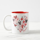 Moderne Schattigee rode harten - Love Monogram Tweekleurige Koffiemok (Links)