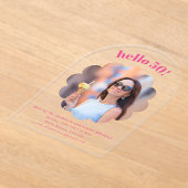 Moderne Schattigee Roze 50e Verjaardag Party Photo Acryl Uitnodigingen (Laagn)