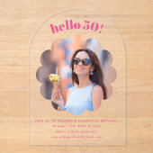 Moderne Schattigee Roze 50e Verjaardag Party Photo Acryl Uitnodigingen (Voorkant)