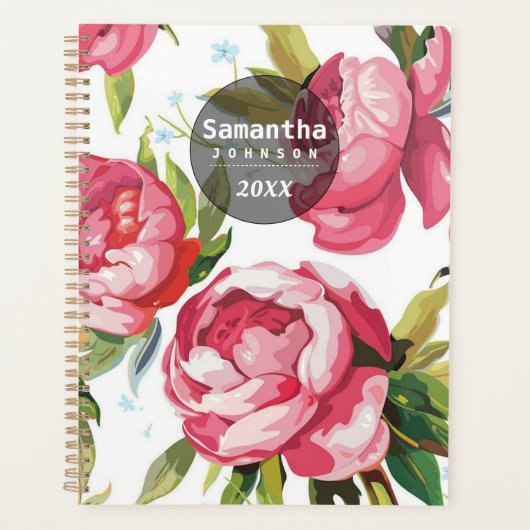Moderne Schattigee Roze Bloemen Gepersonaliseerde  Planner (Voorkant)