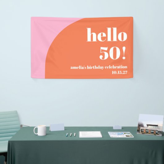 Moderne Schattigee Roze Oranje Boog 50e Verjaardag Spandoek (Beurs)