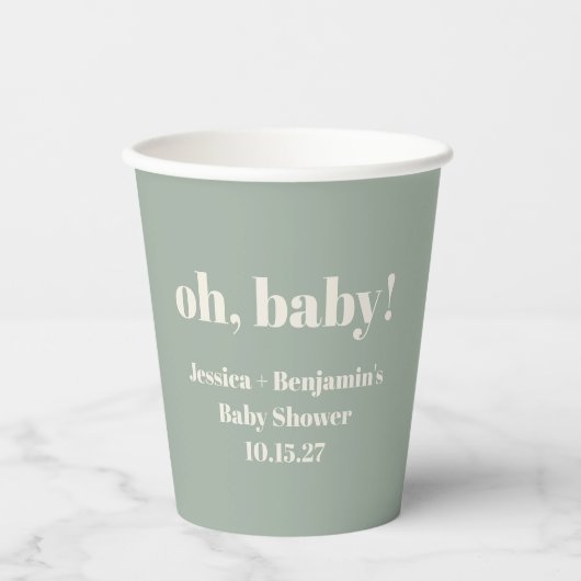 Moderne Schattigee Sage Groene Baby shower Aangepa Papieren Bekers (Voorkant)