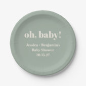 Moderne Schattigee Sage Groene Baby shower Aangepa Papieren Bordje (Voorkant)