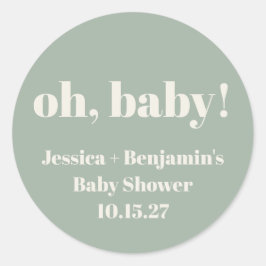 Moderne Schattigee Sage Groene Baby shower Aangepa Ronde Sticker