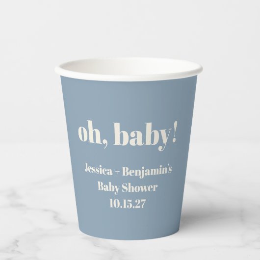 Moderne Schattigee Stoffige Blauwe Baby shower Aan Papieren Bekers (Voorkant)