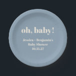 Moderne Schattigee Stoffige Blauwe Baby shower Aan Papieren Bordje<br><div class="desc">Modern Schattige Stoffig Blauw Baby shower Custom Naam Papier Borden</div>