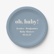 Moderne Schattigee Stoffige Blauwe Baby shower Aan Papieren Bordje