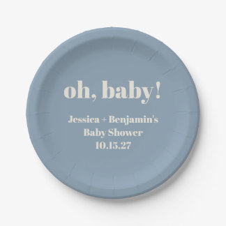 Moderne Schattigee Stoffige Blauwe Baby shower Aan Papieren Bordje