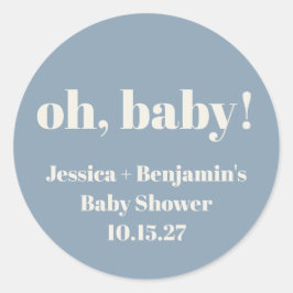 Moderne Schattigee Stoffige Blauwe Baby shower Aan Ronde Sticker