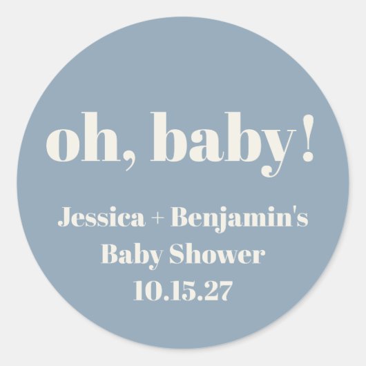Moderne Schattigee Stoffige Blauwe Baby shower Aan Ronde Sticker (Voorkant)