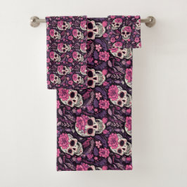Moderne Schattigee Sugar Skull Kleurrijke Gotische Bad Handdoek