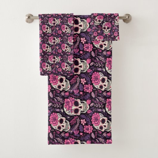 Moderne Schattigee Sugar Skull Kleurrijke Gotische Bad Handdoek (Insitu)