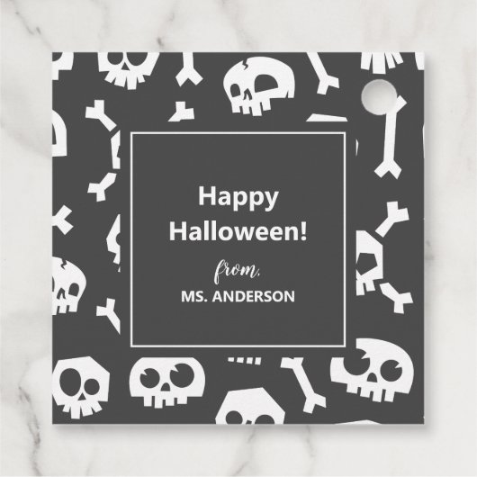 Moderne Schattigee Typografie Witte schedel Happy  Bedankjes Labels