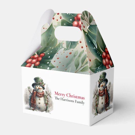 Moderne Schattigee Waterverf Kerstsneeuw man Wense Bedankdoosjes (Voorkant Zijde)