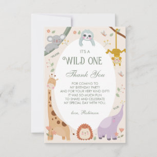 Moderne Schattigee Wild One Safari Dieren 1e Verja Bedankkaart