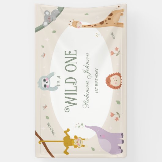 Moderne Schattigee Wild One Safari Dieren 1e Verja Spandoek (Verticaal)