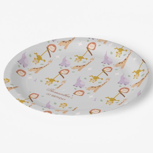 Moderne Schattigee Wild One Safari Dieren Verjaard Papieren Bordje (Gekanteld)