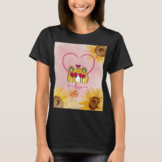 Moderne Schattigee Zonnebloem Romance, Kikkers in T-shirt (Voorkant)