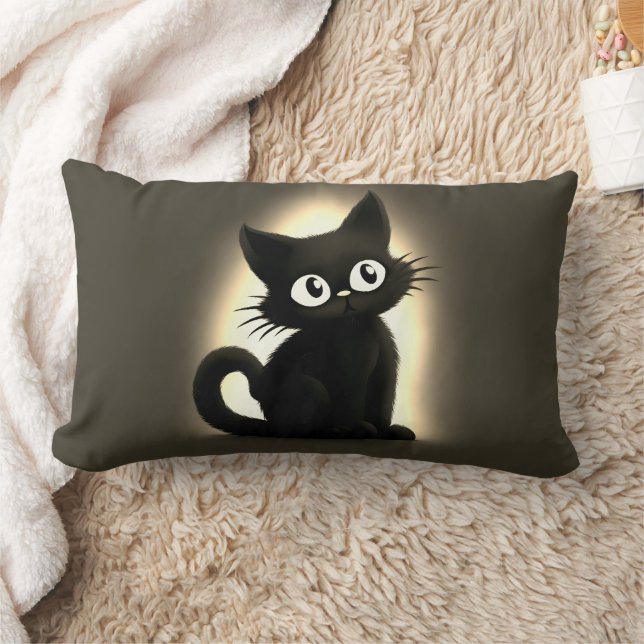 Moderne Schattigee zwarte kat Halloween Kussen (Deken)