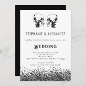 Moderne schedel zwart wit bruiloft kaart (Voorkant / Achterkant)