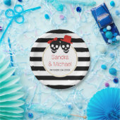 Moderne schedels en strepen rood Halloween bruilof Papieren Bordje (Feest)