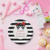 Moderne schedels en strepen rood Halloween bruilof Papieren Bordje (Feest)