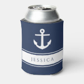 Moderne scheepsanker aangepaste naam marineblauw blikjeskoeler (Blikje Achterkant)