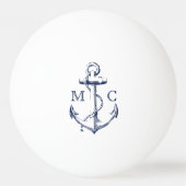 Moderne scheepsanker-monogram in marineblauw pingpongbal (Achterkant)